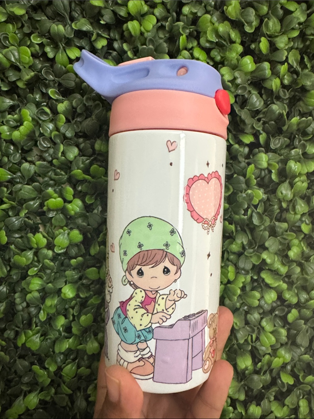 Kids Pink and Lavender Stainless Steel Drink Bottle with Cute Character